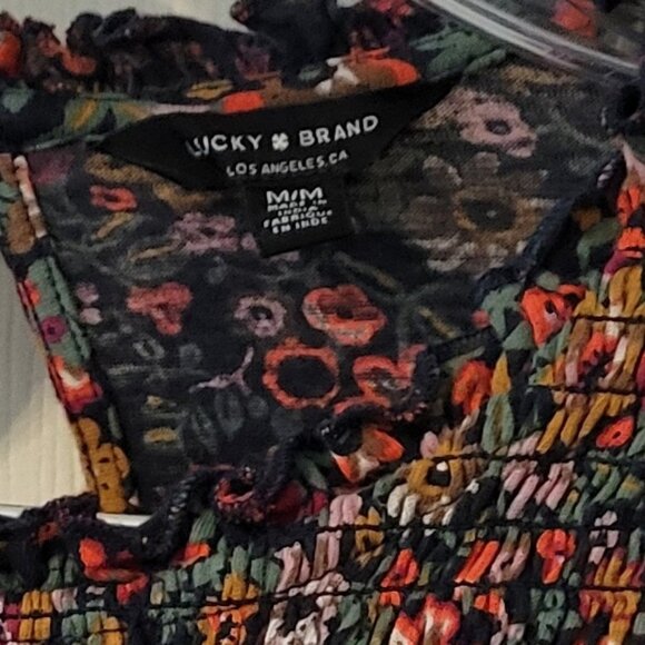 Lucky Brand Long Sleeve BLOUSE blue gold red Top M - Picture 3 of 6